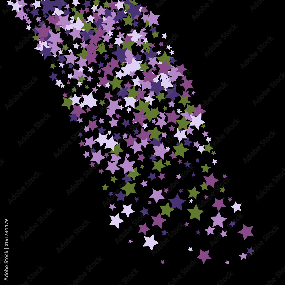 Colorful Stars Confetti, Mystery Sparkling Vector Background. Trendy Glowing Magic Glitter, Lights. Festive Falling Colorful Stars Confetti for Ads, Posters. 
