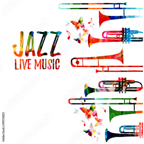 Jazz music colorful background. Jazz music festival poster. Word jazz with saxophone isolated vector illustration. Music instrument vector