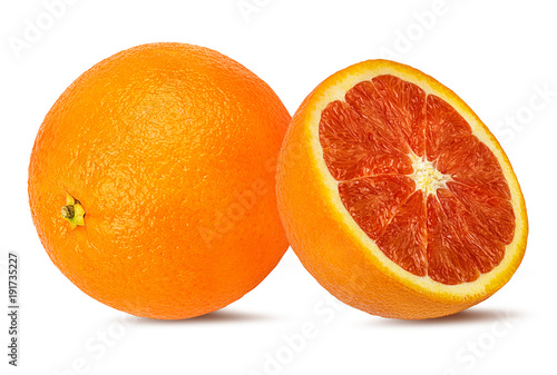 Juicy red orange isolated on white background with clipping path