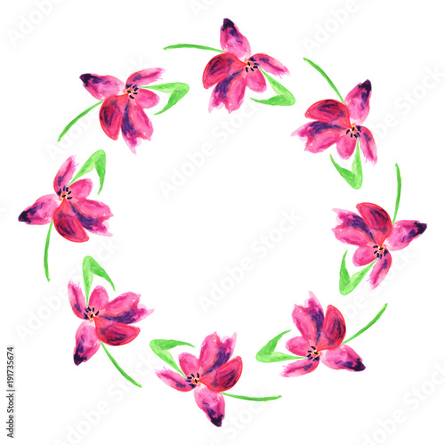 Watercolor illustration. Wreath of spring flowers on white background. Botanical design element. © pictures_for_you
