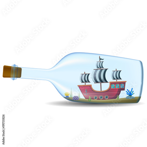 ship in the bottle on white background