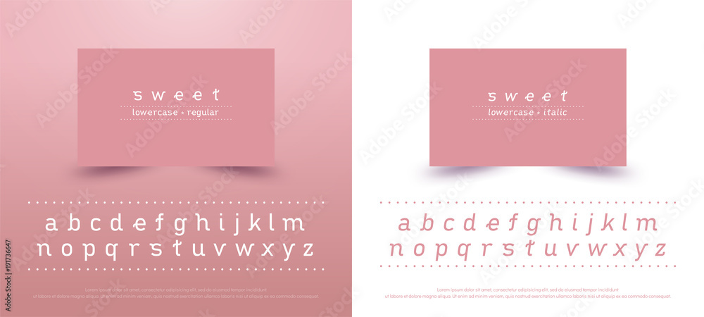 sweet alphabet lowercase font. Typography classic style pink color font collection set for logo, Name card, Poster, Invitation. vector illustrator