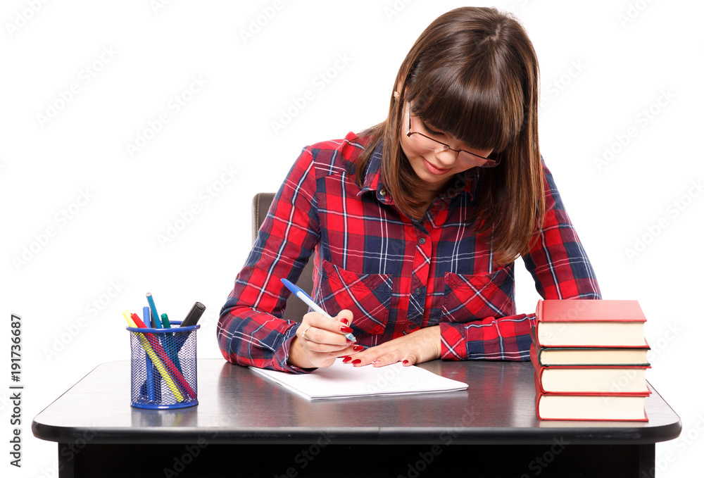 Student girl doing homework Student girl doing homework