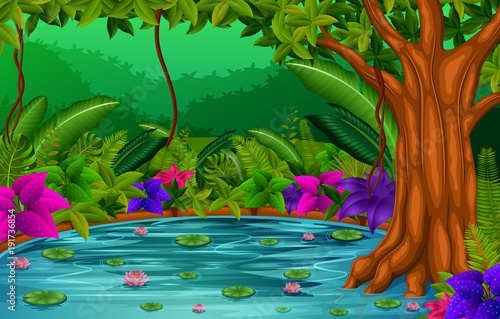 forest scene with lake