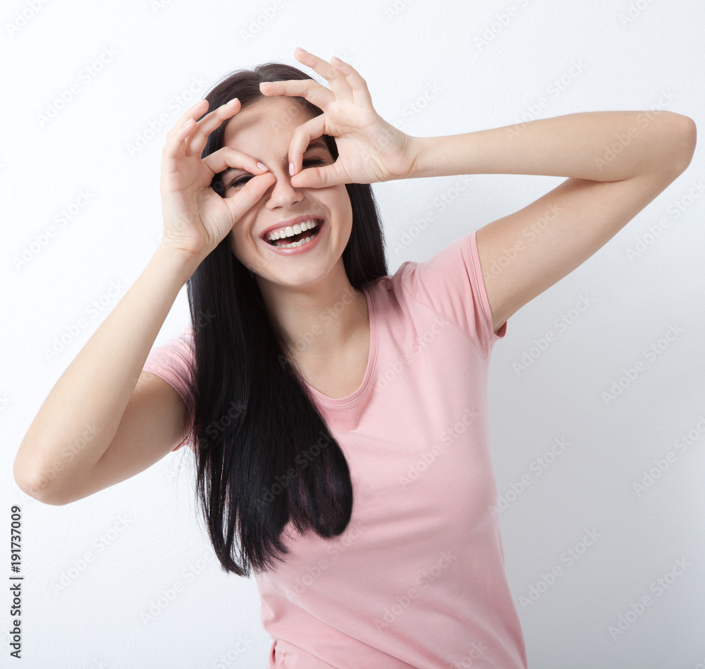 Fototapeta premium Beauty woman with white perfect smile looking at camera