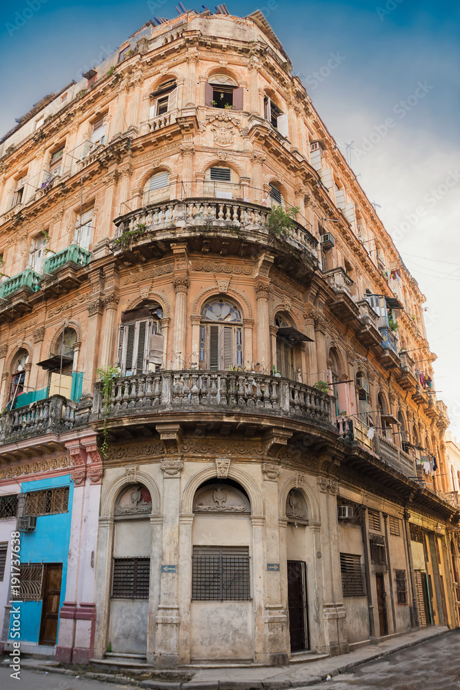 Old and decaying building in the center of old Havana