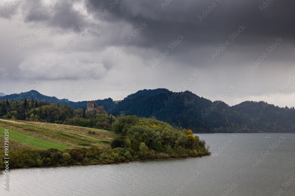 Czorsztynskie lake in a cloudy day in Czorsztyn, Pieniny, Poland