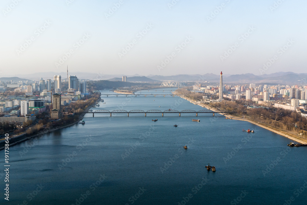 Pyongyang panorama with Taedong river