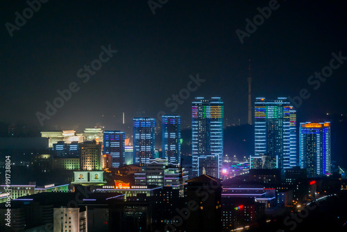 Pyongyang night skyline lights