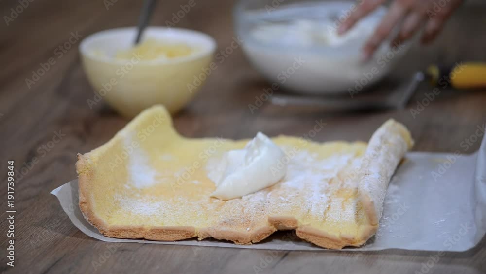 Cooking a sweet cake roll with pineapple Cooking a sweet cake roll with pineapple
