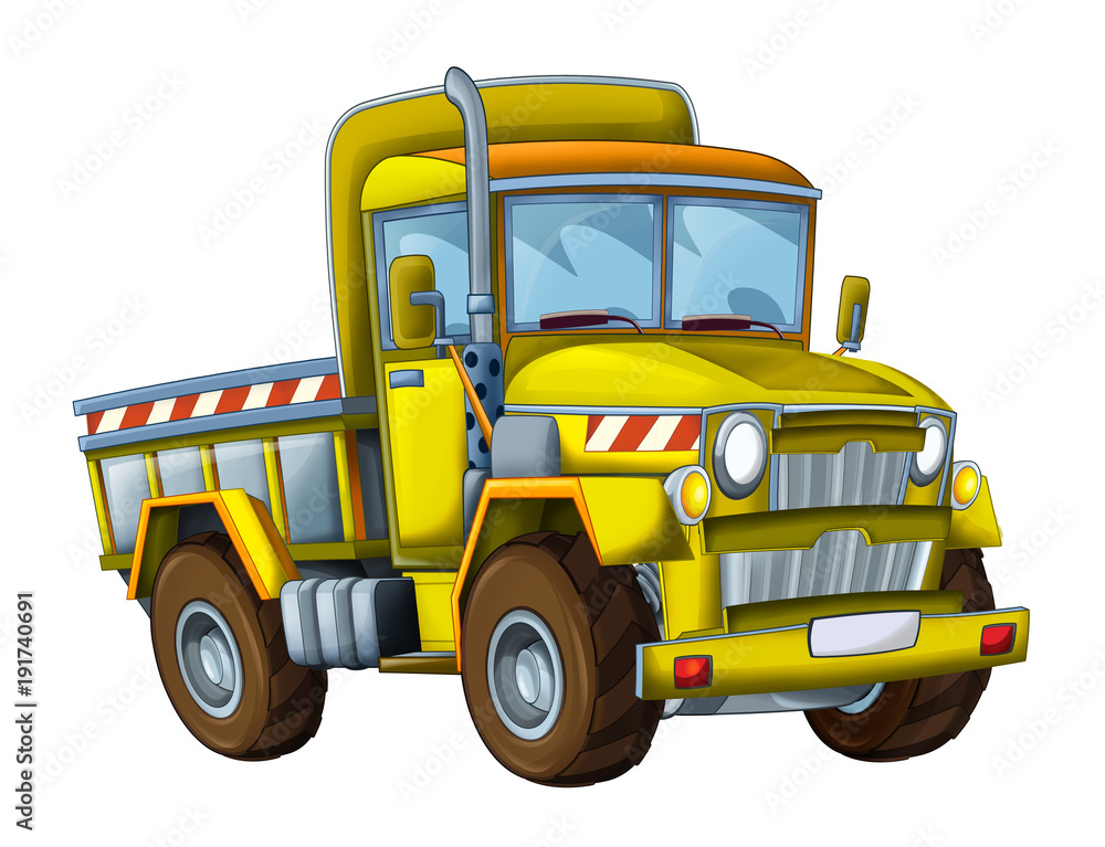 cartoon happy and funny construction site truck -  on white 

background / smiling vehicle - illustration for children