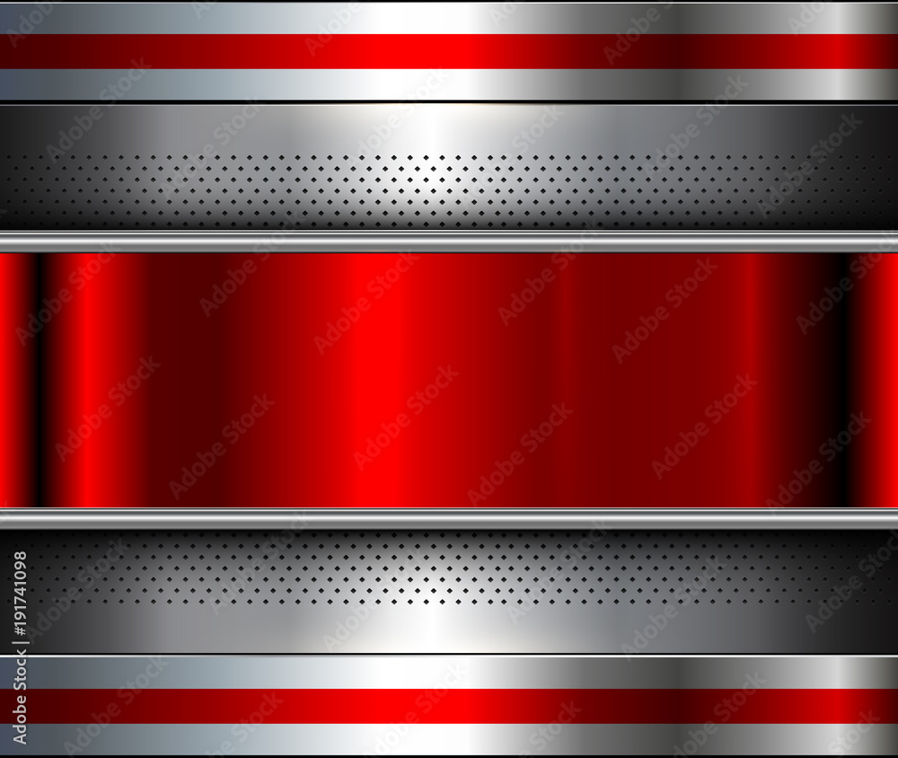 Metallic background silver red, polished steel texture