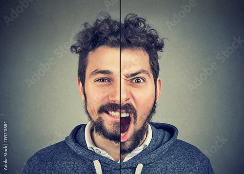 Photography Young man with double face expression
