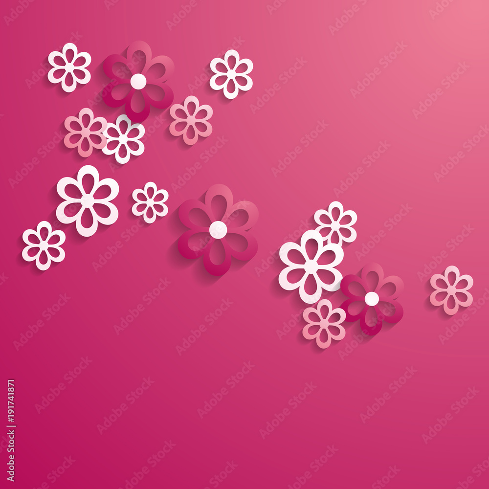 pink background with a pattern of paper flowers