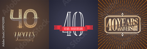 40 years anniversary vector icon, logo set