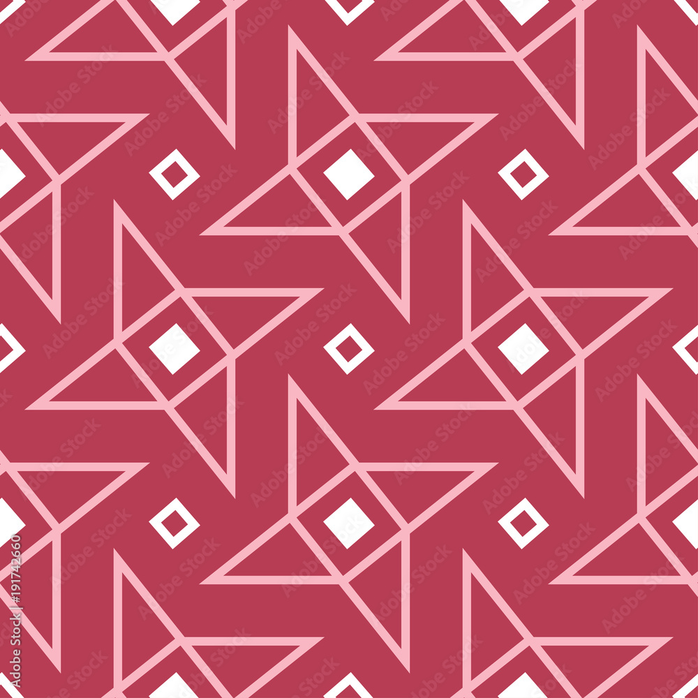 Geometric red seamless pattern. Colored background