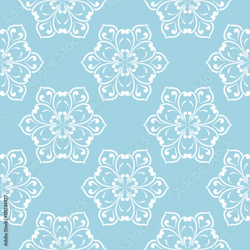 White floral seamless pattern on navy blue background