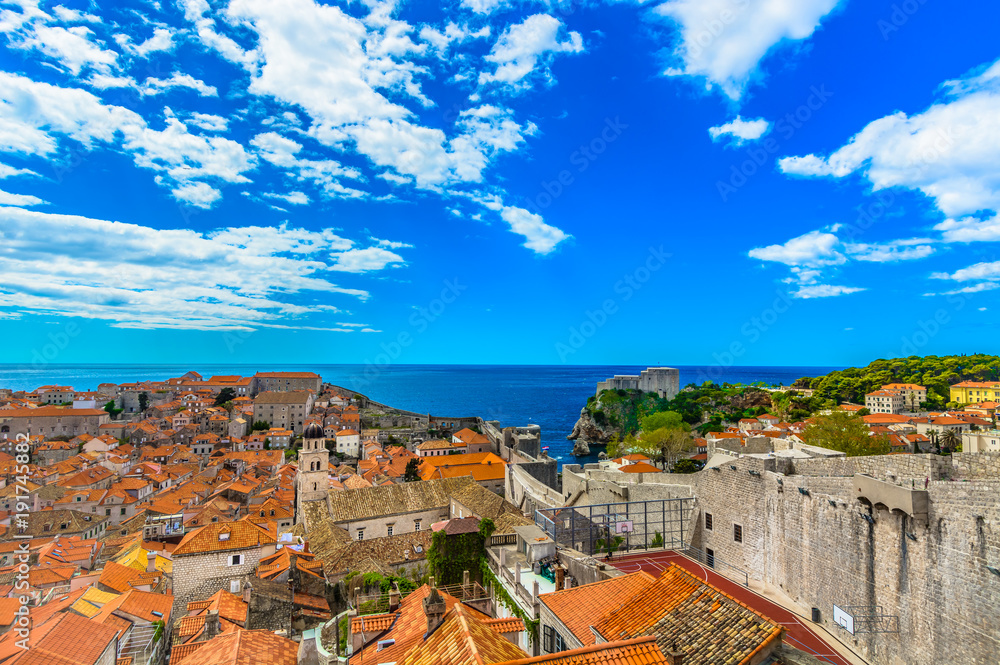 Colorful cityscape old Dubrovnik. / Scenic view at colorful scenery in Southern Europe, Dubrovnik old town cityscape.