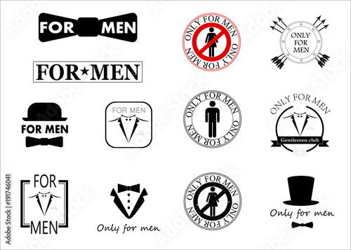 Sticker-logo for men, gentlemen club, only for men. Sticker for the goods, logo of the event, evenings.