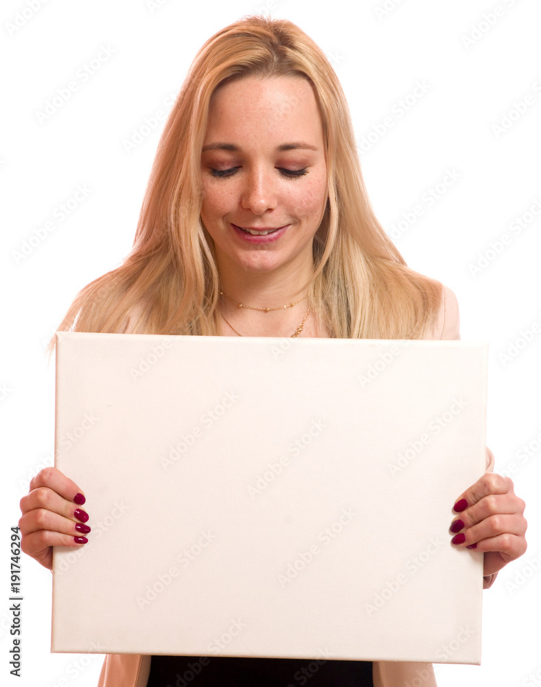 Junge Frau mit Schild Junge Frau mit Schild