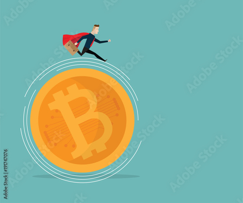 businessman running on bitcoins cartoon business vector photo