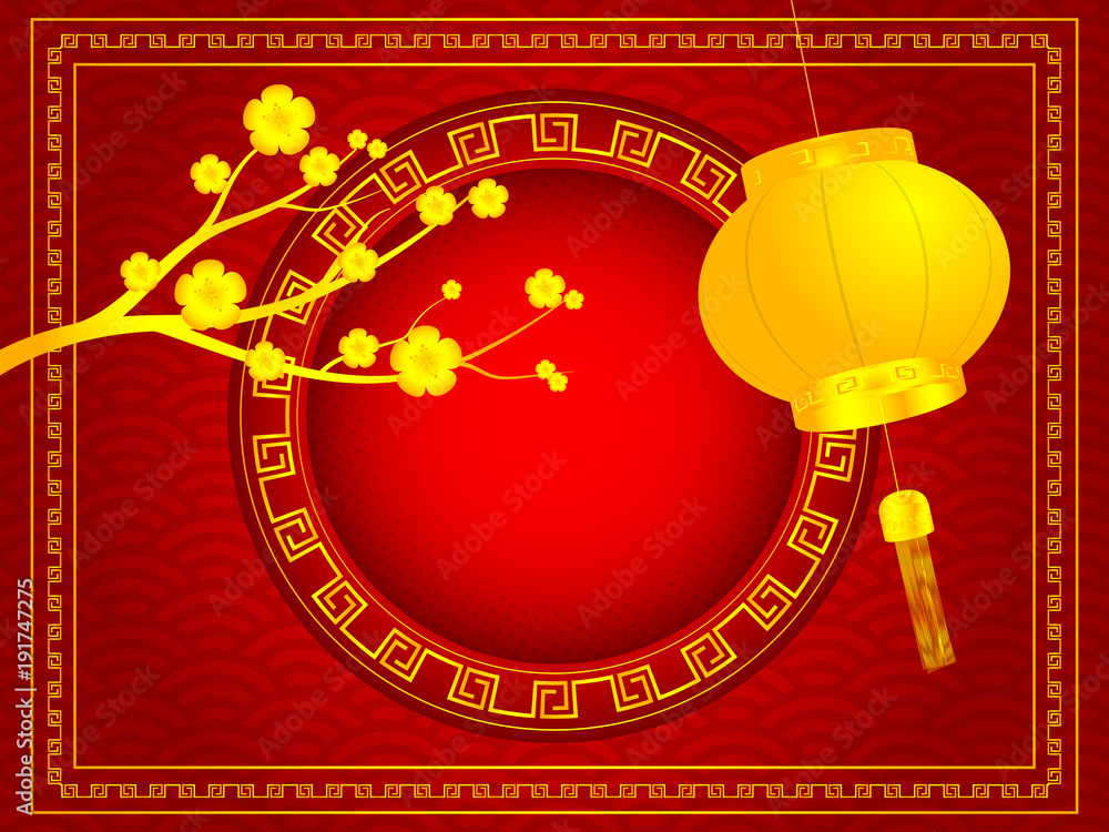 illustration of chinese new year with circle copy space and golden decoration