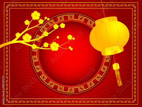 illustration of chinese new year with circle copy space and golden decoration