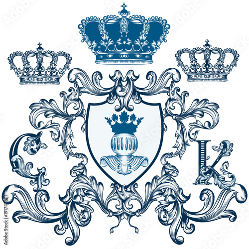 Heraldic elegant shield with crown or crest in classic vintage style