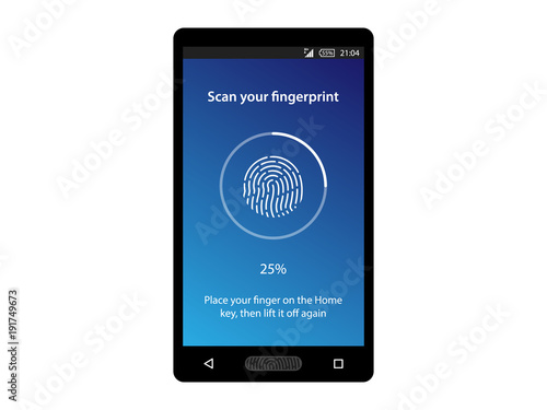 Mobile phone unlocked and set with fingerprint button and password notification vector, concept of security, personal access, user authorization, login, smartphone protection technology