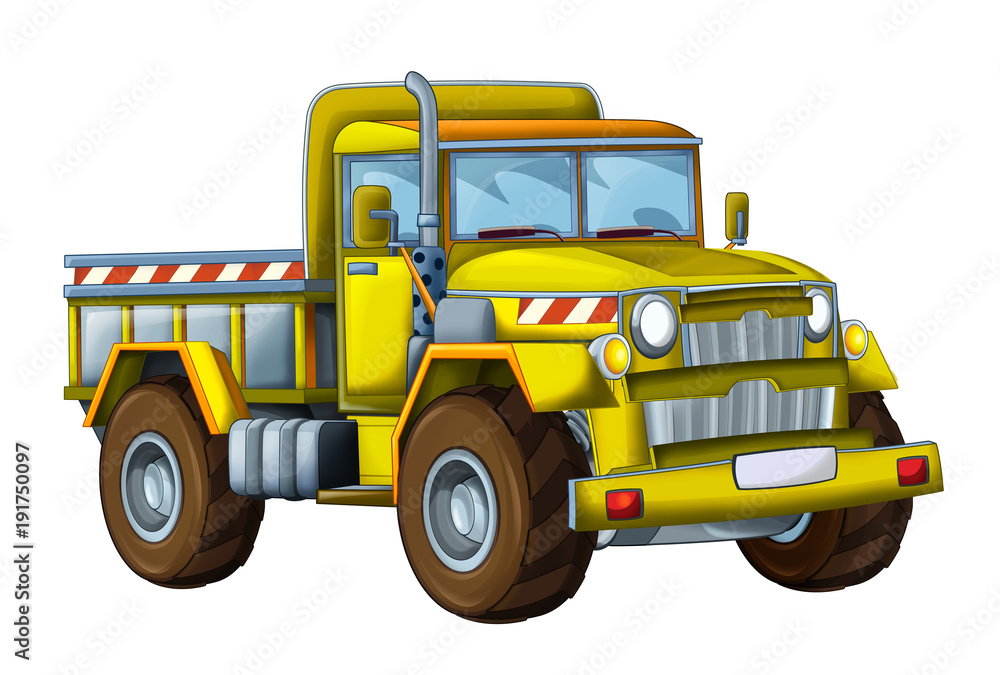 cartoon happy and funny construction site truck -  on white 

background / smiling vehicle - illustration for children