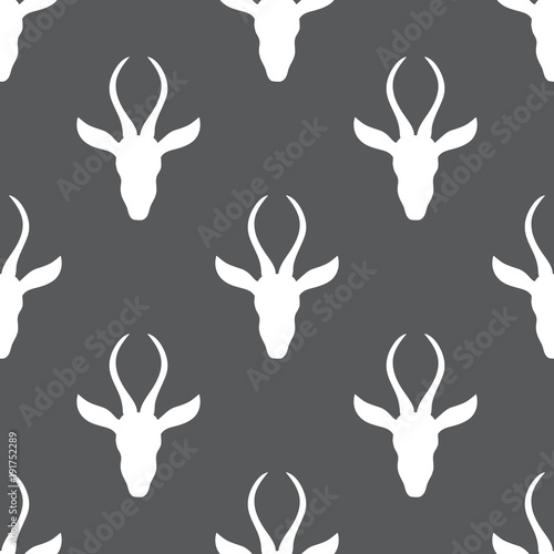 Gazelle hand drawn vector doodle animal illustration, Seamless scandinavian pattern, African safari antelope with curved horns isolated on black background, for design wallpaper, fabric, textile