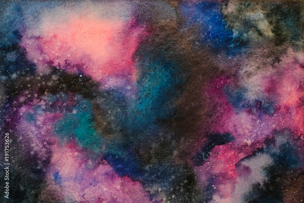 Watercolor painting space background, Abstract galaxy watercolor hand ...