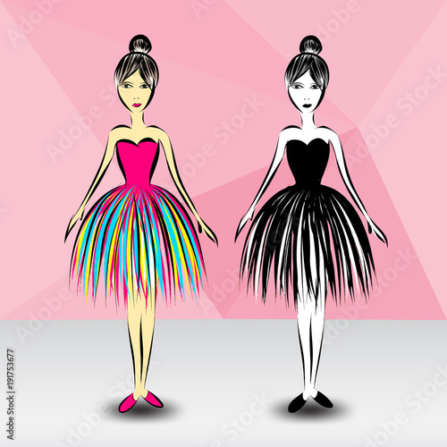 Ballerina cute fashion illustration vector  fashion design  Beautiful dress  Models women  lady  young girl  cartoon element