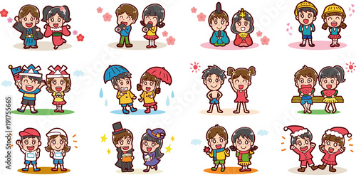 男の子と女の子の季節イラストセット Stock Vector Adobe Stock 男の子と女の子の季節イラストセット Stock Vector Adobe Stock