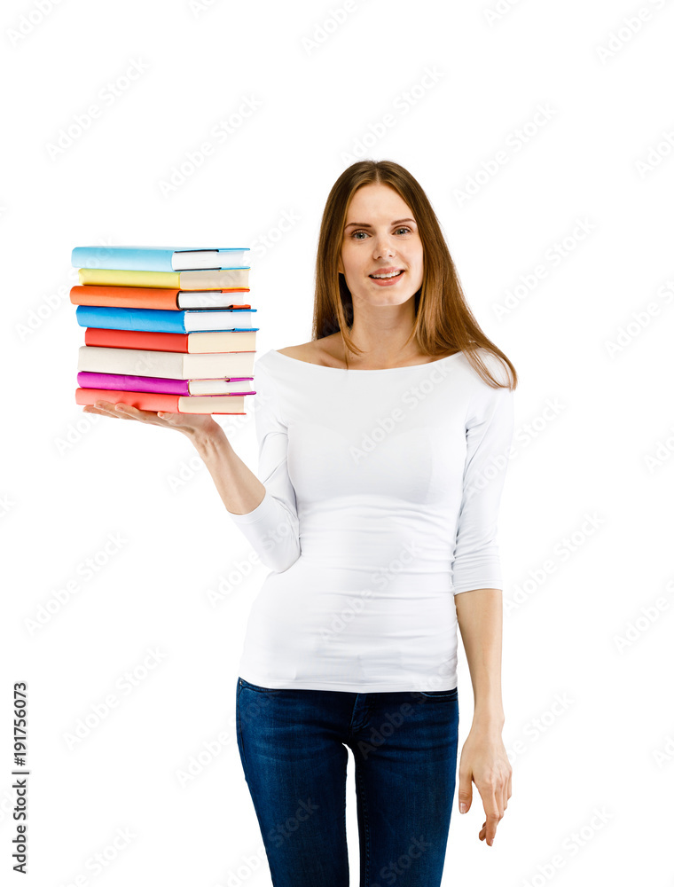 Woman holding book isolated on white background Woman holding book isolated on white background