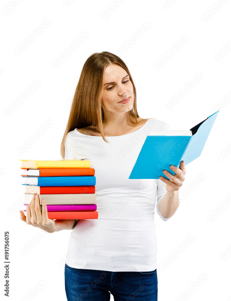 Woman holding book isolated on white background Woman holding book isolated on white background