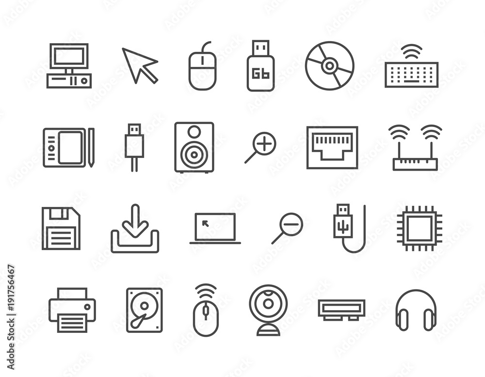 Simple Set of Electronics Computer Related Pixel perfect 48x48 Editable Stroke Vector Icons.