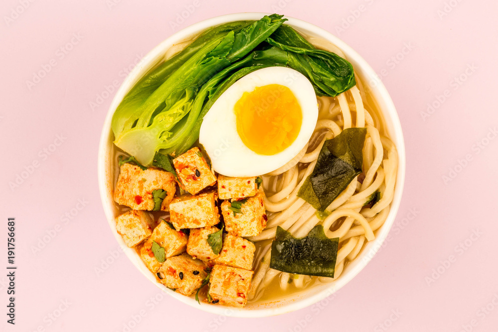 Japanese Style Vegetarian Tofu Noodle Ramen Soup or Broth