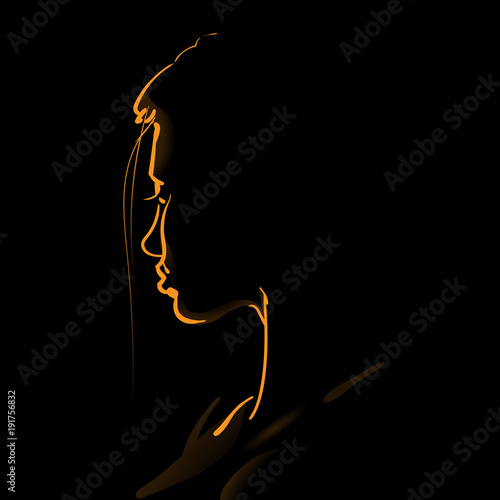 Woman s face silhouette in backlight.