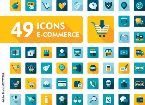 E-commerce set vector icons shopping and online