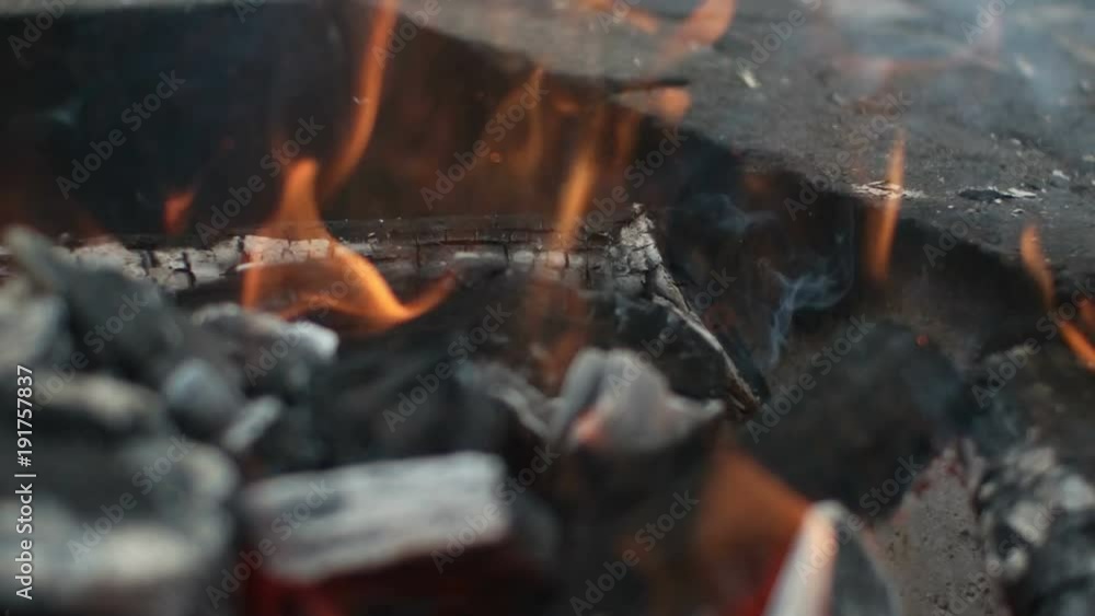 fire burns, firewood and coals fire burns, firewood and coals