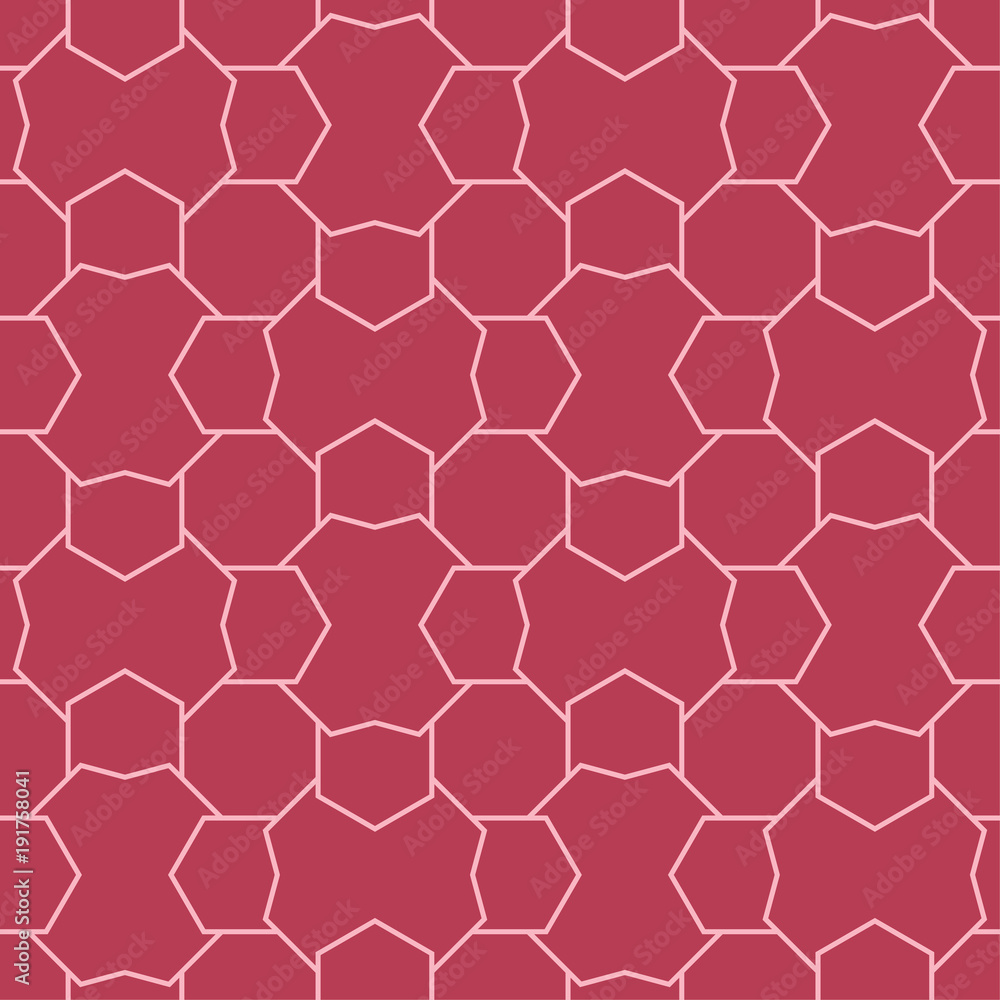 Fototapeta premium Red and pale pink geometric ornament. Seamless pattern