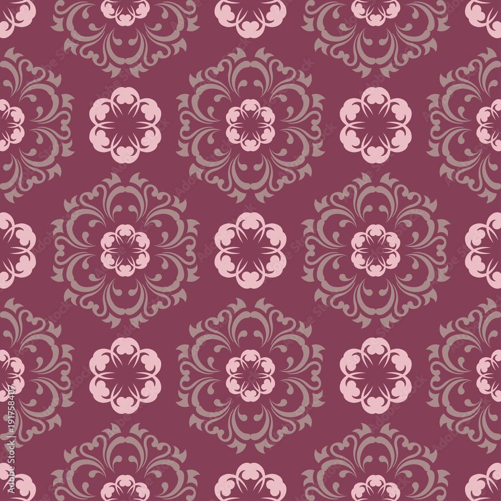 Purple red floral seamless pattern. Background with flower design elements