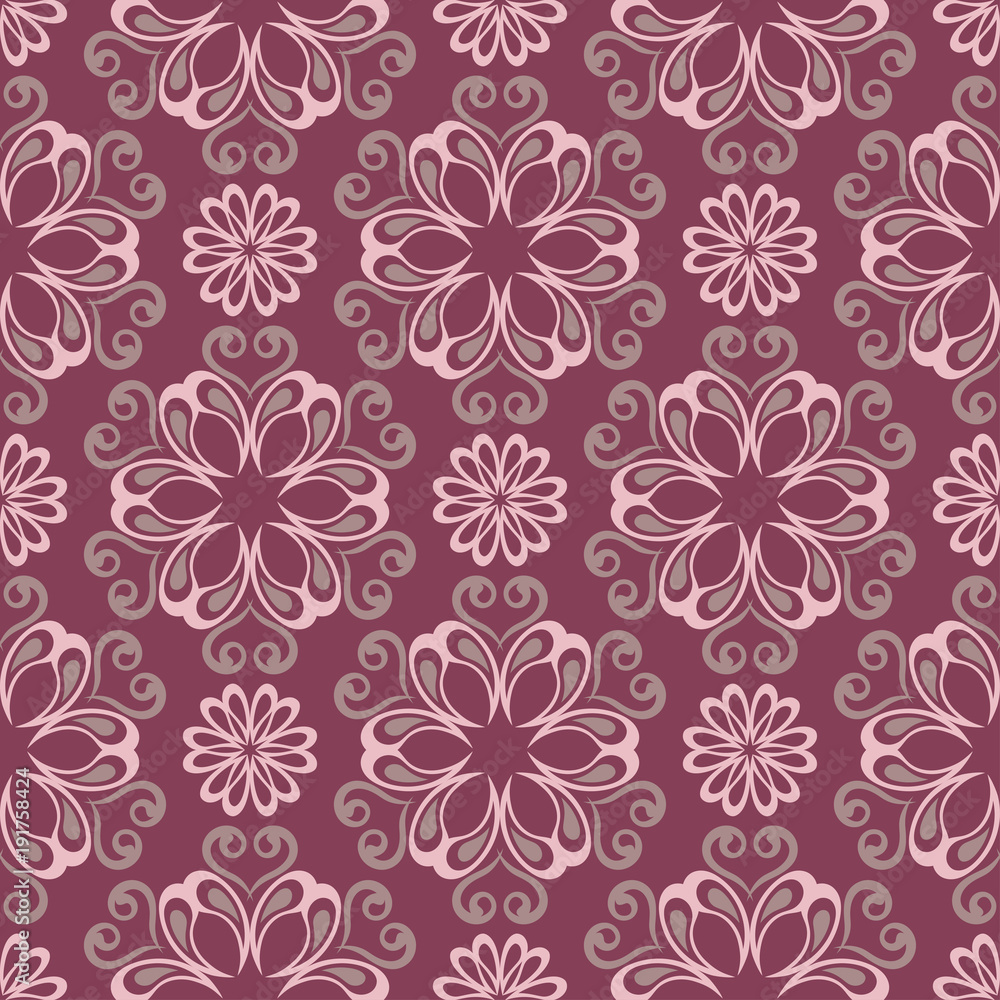 Purple red floral seamless pattern. Background with flower design elements Purple red floral seamless pattern. Background with flower design elements