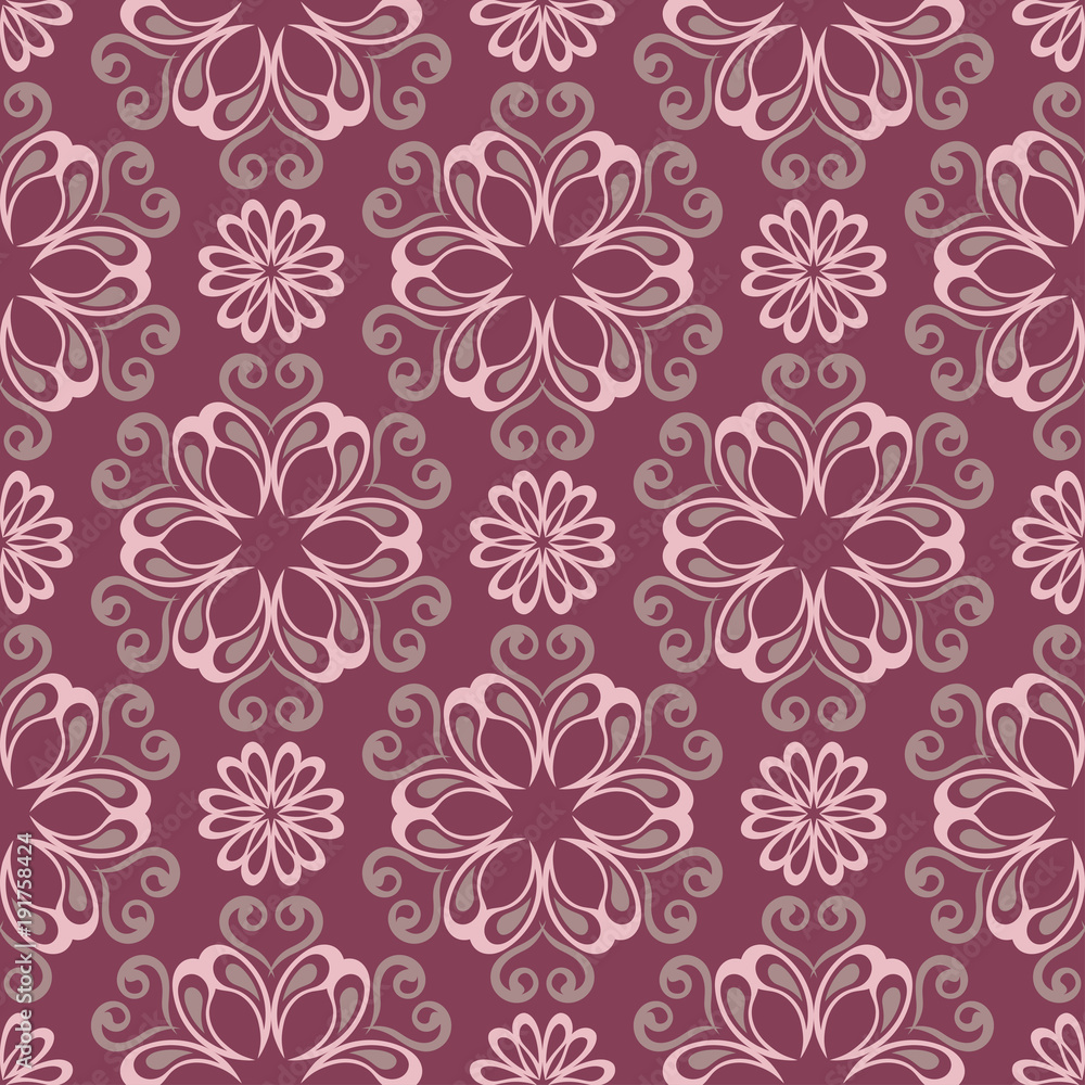 Purple red floral seamless pattern. Background with flower design elements