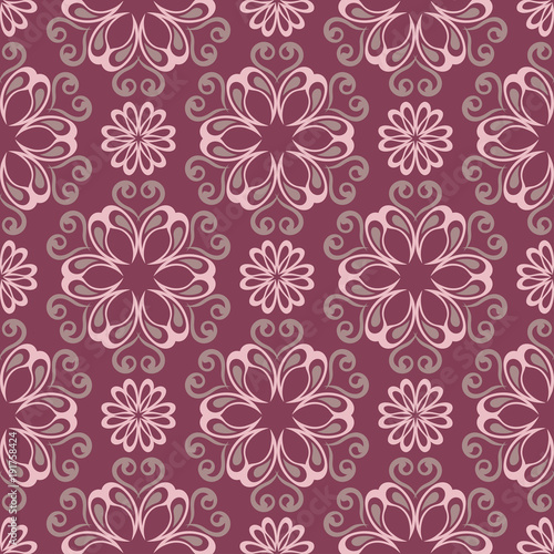 Purple red floral seamless pattern. Background with flower design elements