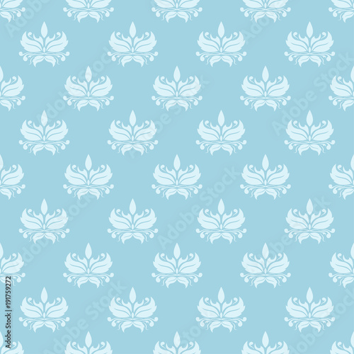 White and blue floral ornament. Seamless pattern