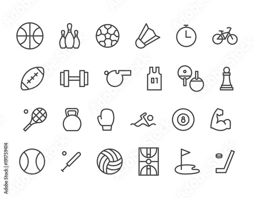 Simple Set of Sport Equipment Related Vector Line Icons. Contains such Icons as Soccer Football, Bodybuilding, Jugging and more. Editable Stroke. 48x48 - stock vector
