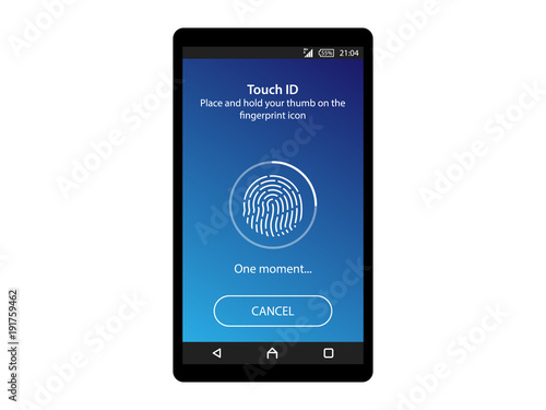 Mobile phone unlocked and set with fingerprint button and password notification vector, concept of security, personal access, user authorization, login, smartphone protection technology
