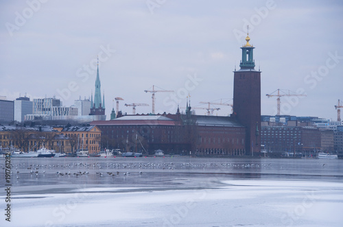Stockholm City Hall at lake Malaren in pale midwinter, sunlight  © Hans Baath